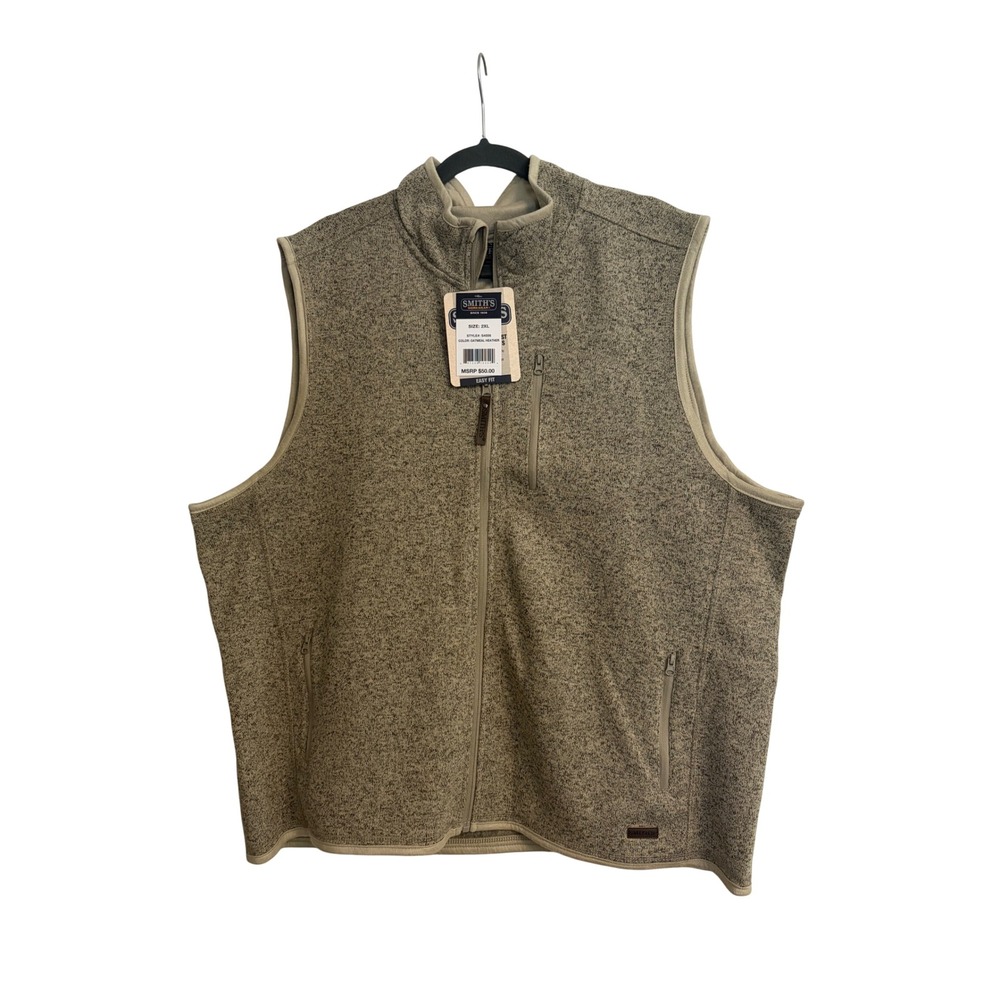 Smith's Workwear Sweater Vest 2XL Oatmeal Heather, Fleece, Zip, Work, S4556